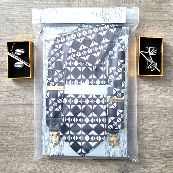 Fratello Other - Necktie Suspender Handkerchief 3 PC set with 2 sets of cufflinks and tie tacks.